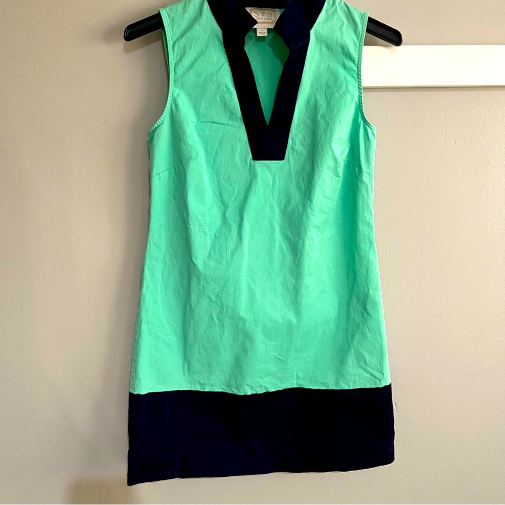 Pre Owned Sail to Sable sleeveless mini green/navy dress size S